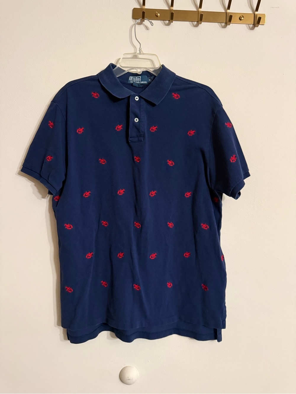 Polo Ralph Lauren Polo Shirt Mens XL Navy Custom Fit Lobster Embroidered Cotton